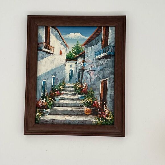 HOST PICK! 20th Century Oil - Spanish Staircase with Flowers 12x10 - Picture 1 of 6